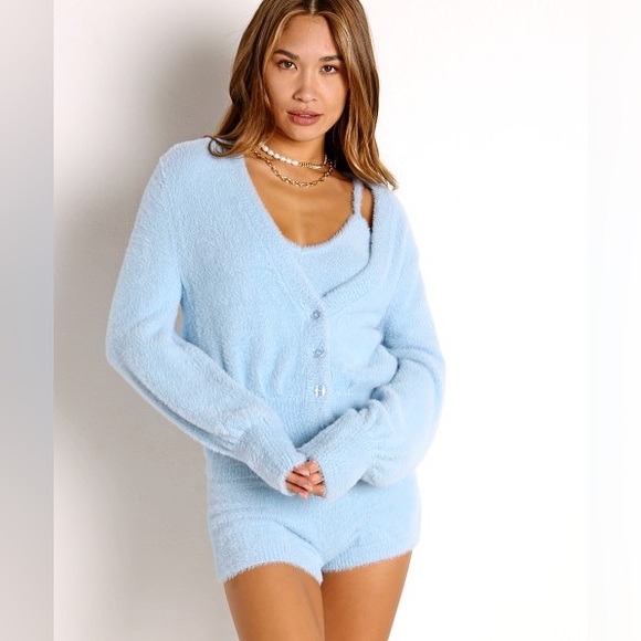 NWT L Space Blue Fuzzy Daydreaming Cardigan Revolve Anthropologie - Picture 4 of 8